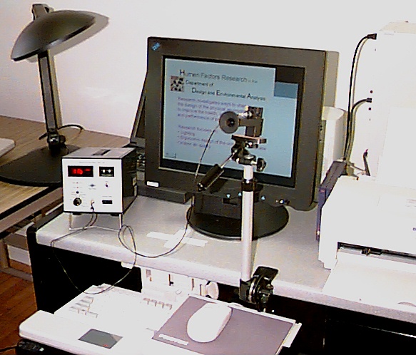 Testing the luminance contrast of an IBM 9516 flat panel display in the Human Factors lab.